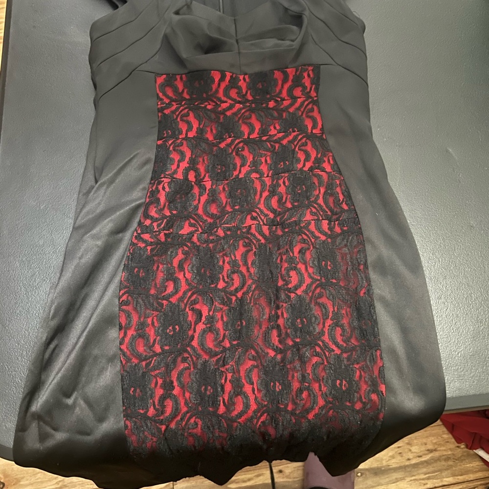 Signature by Sangria Black and Red Lace Mini Dress